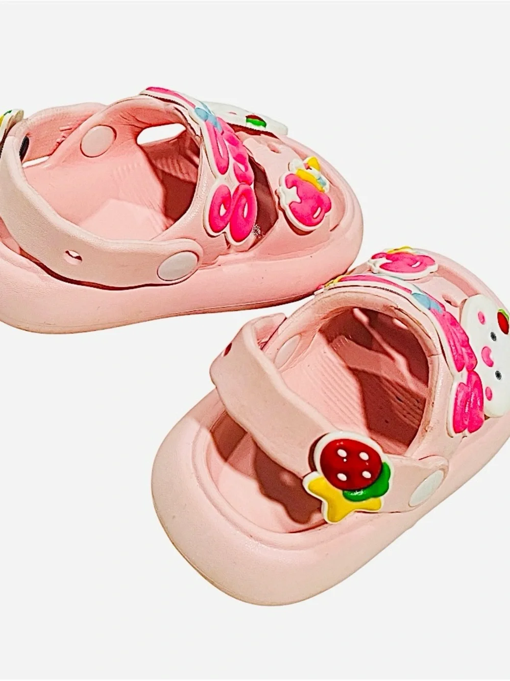 Pink EVA slip-on slides clogs sandals Toddler 5.5  3D charms back strap non-slip